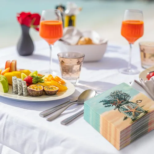 Miniatura 5 de AnyDesign Paquete de 80 servilletas de papel de playa desechables con estrellas de mar en orilla del mar, tarros de coral masón de postre