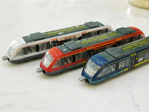 Miniatura 8 de Crelloci Juego de 3 trenes bala, tren de juguete de alta velocidad vinculado Lotomotora, modelo de automóvil de aleación fundida, metro deslizante