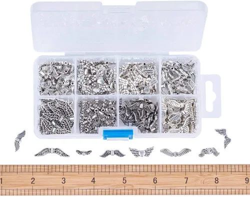 Miniatura 3 de Pandahall - 240 colgantes de aleación de alas de plata antigua, dijes de estilo tibetano, cuentas sueltas espaciadores para hacer joyas de ángeles