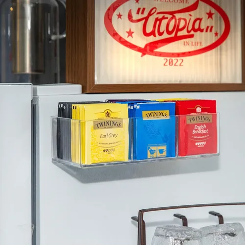 Miniatura 2 de Organizador de Bolsitas de Té con Capacidad para hasta 60 Bolsitas de Té, Té con 3 Compartimentos, Caja de Té de Montaje Adhesivo en Pared