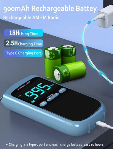 Miniatura 2 de Radio AM/FM/SW portátil con la mejor recepción, Walkman de 900 mAh con pantalla LCD, auriculares, radio de bolsillo, batería recargable