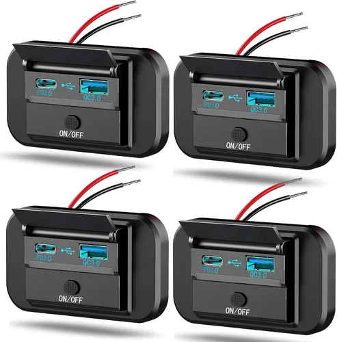 Miniatura 8 de Vadaxx 2 salidas USB RV de 12 V con interruptor de alimentación, 54 W Dual PD3.0 Tipo-C y carga rápida QC3.0 USB-A Panel de montaje en pared