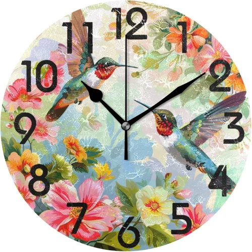 Miniatura 8 de Pretty Sping Flowers Birdhouse Family Birds Reloj de pared redondo, 10 pulgadas, analógico, silencioso, sin tictac, para el hogar, cocina, sala
