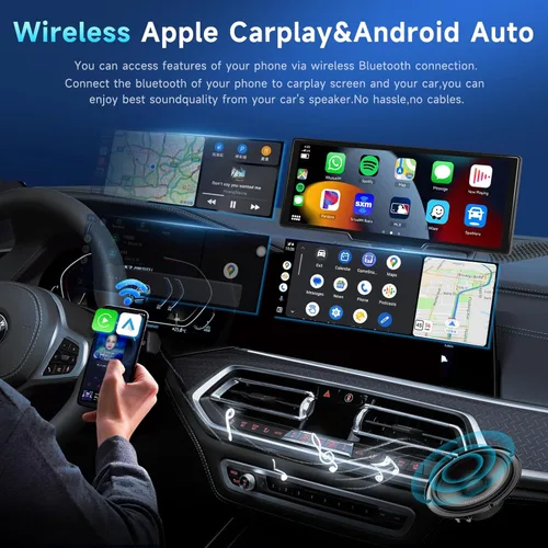 Miniatura 2 de Podofo Receptor de Radio Estéreo de Coche Portátil de 10.26" con Pantalla Táctil, Carplay Inalámbrico, Android Auto, Navegación, Control de Voz