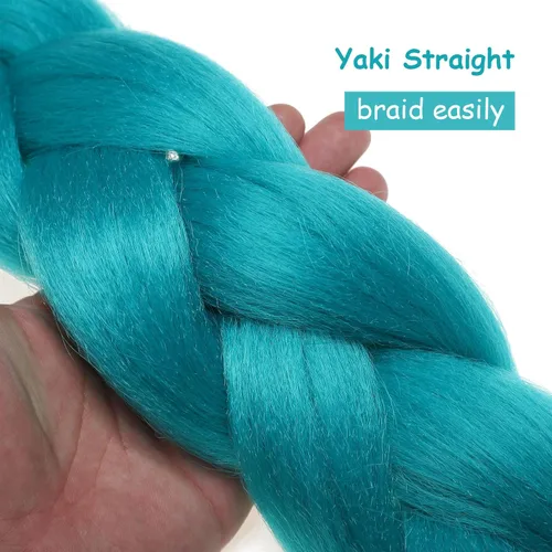 Miniatura 4 de 3 paquetes de extensiones de cabello sintético para trenzas de 24 pulgadas, color verde azulado, cabello trenzado jumbo para festivales coloridos