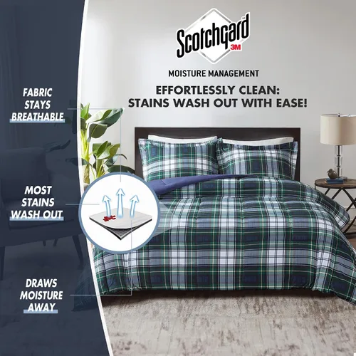 Miniatura 5 de Madison Park Essentials - Juego de ropa de cama con edredón a cuadros Parkston, funda a juego, cubierta antimanchas Scotchguard 3M, hipoalergénico