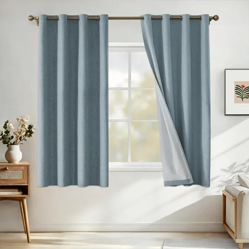 Miniatura 47 de Cortinas de lino 100% opacas para dormitorio, cortinas opacas de 45 pulgadas de largo, cortinas de oscurecimiento de habitación para sala de estar