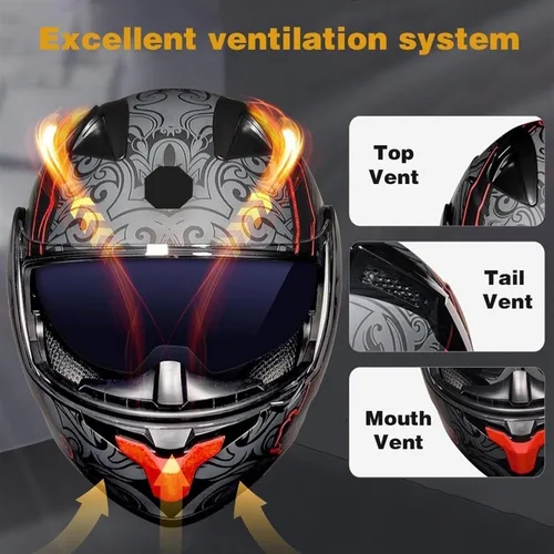 Miniatura 3 de Cascos de motocicleta para hombre, aprobado por DOT, casco de motocicleta de cara completa para adultos, casco de motocicleta con doble visera, D