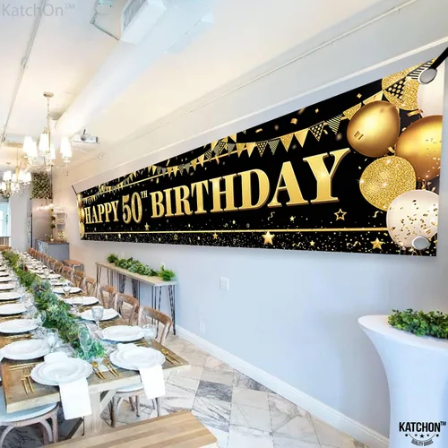 Miniatura 4 de KatchOn, Cartel de feliz cumpleaños 50 extra grande – 120 x 20 pulgadas Decoraciones de cumpleaños 50 para mujeres y hombres Cartel de feliz