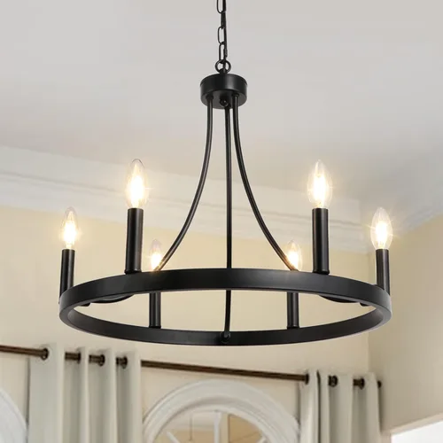 Miniatura 8 de LynPon Candelabro Negro de Rueda de Vagón 119 cm, 16 Luces, Candelabro Moderno de Granja, Candelabro Grande Rústico de Techo Alto Redondo, Fixture