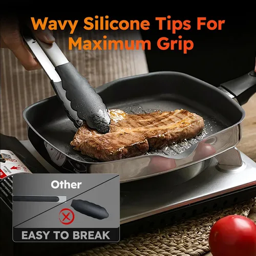Miniatura 6 de HST Pinzas para cocinar con puntas de silicona (paquete de 3), pinzas de cocina antiadherentes con punta de silicona para cocinar barbacoa hornear