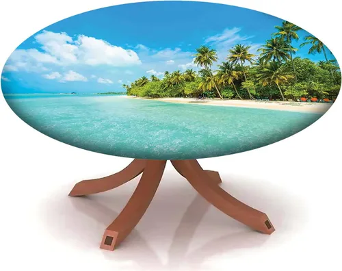 Miniatura 28 de Mantel con patrón de playa, borde elástico, impermeable, lavable, para uso en interiores y exteriores, patio, turquesa aguamarina, para mesas