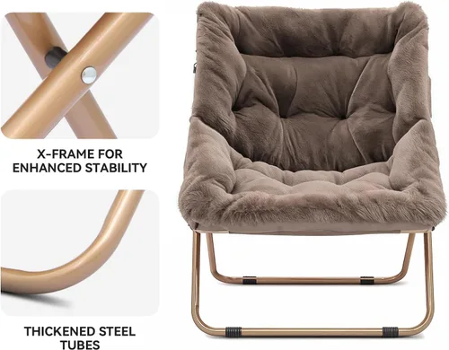 Miniatura 7 de Magshion Silla plegable de gran tamaño para adultos, silla de lectura con otomana, asiento circular esponjoso de piel sintética, cómoda silla