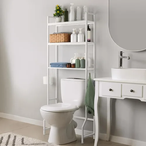 Estante de almacenamiento sobre el inodoro de 3 niveles sobre el inodoro, organizador de baño de madera detrás del inodoro, estante de pie con 4