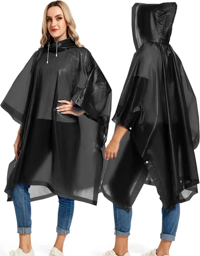 Miniatura 13 de Paquete de 2 ponchos de lluvia para adultos, reutilizables, impermeables, de supervivencia, emergencia, resistente, con capucha con cordón