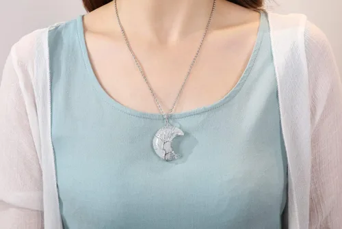 Miniatura 2 de XIANNVXI Collar con colgante de luna creciente envuelta en alambre con forma de árbol de la vida Collar con piedras de cristal curativo de reiki