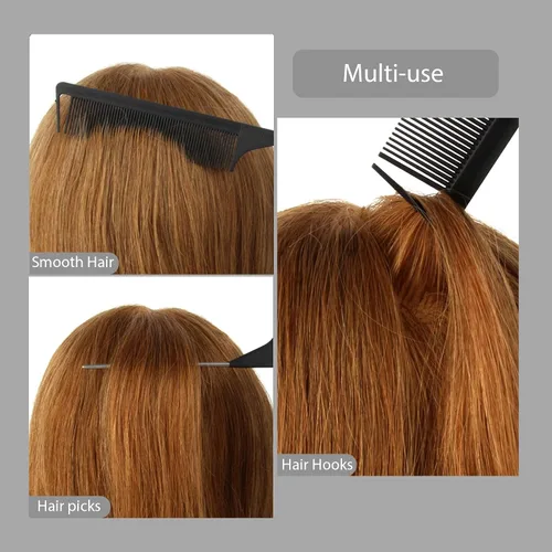 Miniatura 5 de Peines de cola de rata, 3 piezas para mujer, juego de peines profesionales para seccionar el cabello Rosado