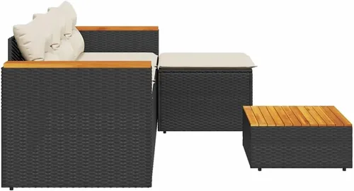 Miniatura 6 de Juego de sofá de jardín de 3 piezas, muebles de patio al aire libre, diseño moderno con ratán sintético de polietileno y madera de acacia