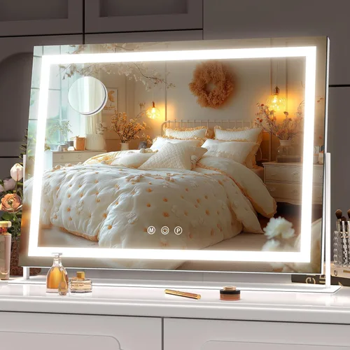 Miniatura 9 de Hasipu Espejo de tocador con luces, espejo de maquillaje LED de 24.2 x 19.7 pulgadas, espejo iluminado con aumento de 10 veces y USB, soporte