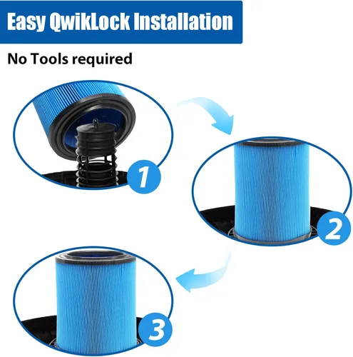 Miniatura 6 de Paquete de 1 filtro de repuesto VF5000 para aspiradora rígida de taller, filtro H11 lavable y reutilizable de 3 capas con QwikLock, se adapta a