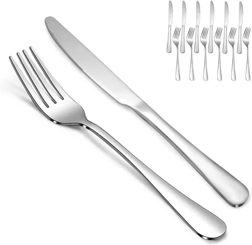 Miniatura 8 de SANTUO Juego de cubiertos de acero inoxidable de 12 piezas para cena, incluye 4 cuchillos de cena, 4 tenedores de cena, 4 cucharas de cena, juego
