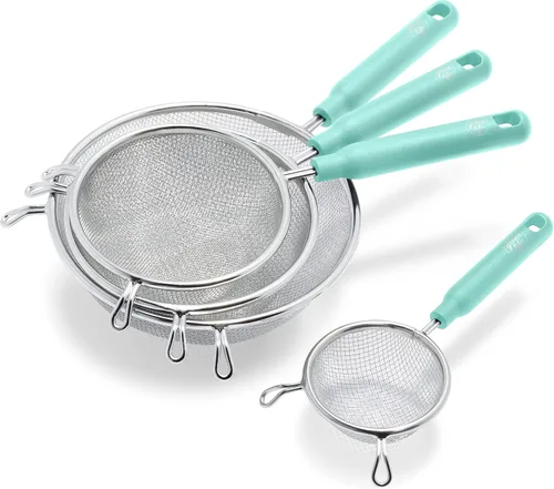Miniatura 7 de GreenLife Herramientas y utensilios de cocina, 2 piezas de colador de malla de acero inoxidable extrafino, asas para mantenerse fresco, apto