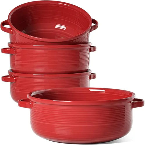 LE TAUCI Cuencos para sopa con asas - 22 oz de cerámica sin plomo para sopa de cebolla francesa, aptos para horno y microondas, diseño resistente al