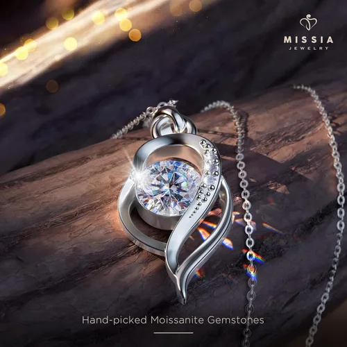 Miniatura 6 de Missia Moissanite Sterling Silver Necklace With Walnut Jewelry Box Gift For Her Woman Wife Girlfriend Daughter Present For Birthday Valentine