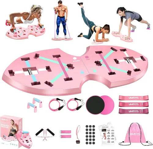 LALAHIGH Tabla de levantamiento de pesas, equipo de gimnasio en casa 36 en 1 con rueda de rodillo abdominal y bandas de resistencia, tabla de