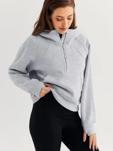 Miniatura 3 de WYNNQUE Sudadera corta con capucha para mujer, manga larga, forro polar, media cremallera, ropa de otoño