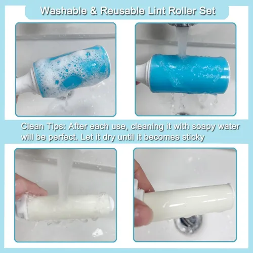Miniatura 5 de Paquete de 3 rodillos de pelusa lavables reutilizables, rodillos de gel pegajosos, removedor de pelusas de pelo de mascotas para gatos, perros