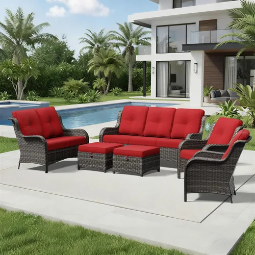 Miniatura 12 de Joyside Juego de sillas de mimbre para patio, juego de 3 piezas de mimbre para exteriores con 2 sillas reposabrazos y 1 mesa auxiliar para terraza