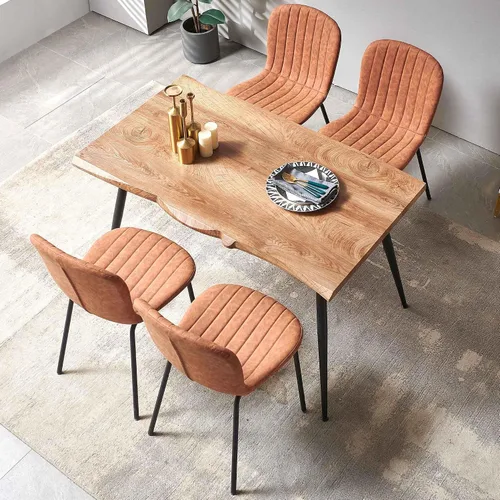 Miniatura 6 de Juego de 4 sillas de comedor, modernas sillas de comedor de piel sintética de mediados de siglo con patas de metal negro, cómoda silla de cocina