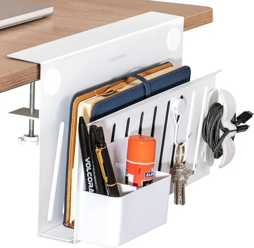 Miniatura 8 de Volcora Almacenamiento lateral, soporte para debajo de la laptop, organizador sin taladros con caja magnética para bolígrafos, abrazadera
