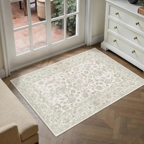 Miniatura 53 de PureCozy Alfombra de área beige de 2 x 3 pulgadas, lavable, vintage, pequeña, para entrada, cocina, suave, retro, floral, de pelo bajo, tapete