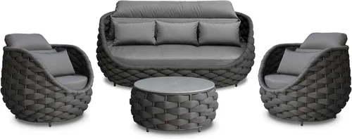 Miniatura 34 de Juego de muebles de patio de cuerda de 4 piezas: conjunto de sofás al aire libre de aluminio acolchado - sofá de conversación moderno ensamblado