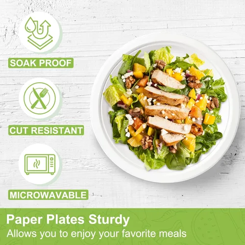 Miniatura 6 de Platos de papel de 10 pulgadas a granel, paquete de 100 platos de papel compostables resistentes, platos de papel blanco, grandes, resistentes