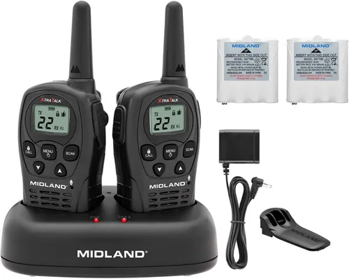 Midland - LXT500VP3, Walkie Talkies FRS de 22 canales con escaneo de canales - Radios de dos vías de rango extendido, operación silenciosa, baterías