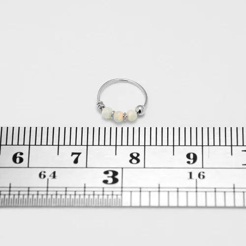 Miniatura 4 de AtoZ Piercing Triple ópalo bola en oro blanco sólido de 9 K calibre 22 aro nariz anillo joyería