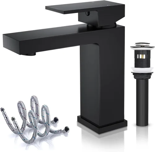 Grifo de baño negro de latón macizo, certificado cUPC y CEC, grifo de 1 orificio para lavabo de baño, grifo de lavabo de baño de un solo orificio