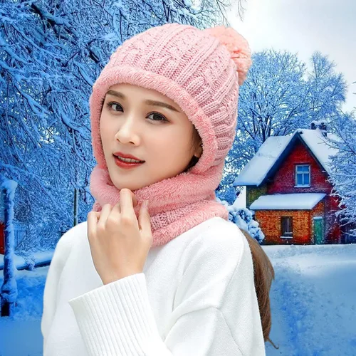 Miniatura 5 de Gorros de invierno para mujer, de una pieza, con forro polar, de punto, pasamontañas, con cuello de calavera, bufanda circular, sombrero de nieve