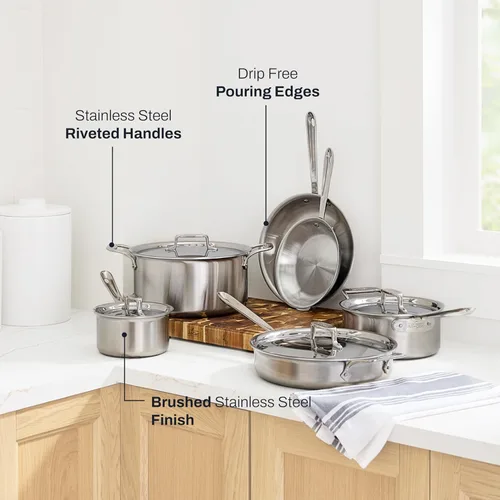Miniatura 10 de Utensilios de cocina All-Clad bd005705 D5 acero inoxidable de 5 capas, se puede lavar en lavaplatos. Set, 5 piezas, plata, Acero inoxidable