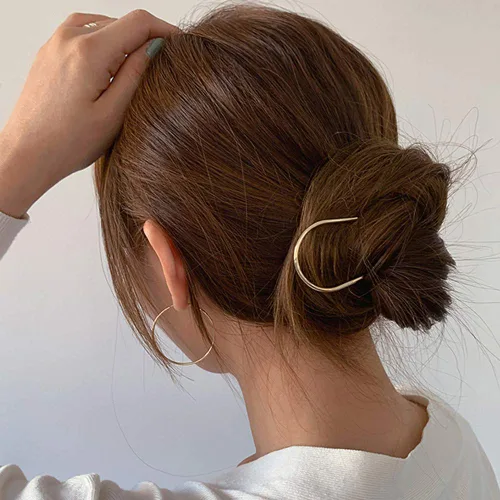 Miniatura 6 de HYFEEL Horquilla de metal para el cabello, 4.6 pulgadas, simple, en forma de U, palillos de pelo updo de aleación chapada en oro de 2 puntas, pinzas