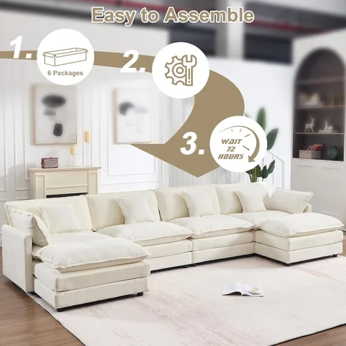 Miniatura 8 de KIVENJAJA - Sofá modular en forma de U extragrande tipo nube, chenilla moderna de 4 plazas con asiento profundo para sala de estar y oficina, con 2