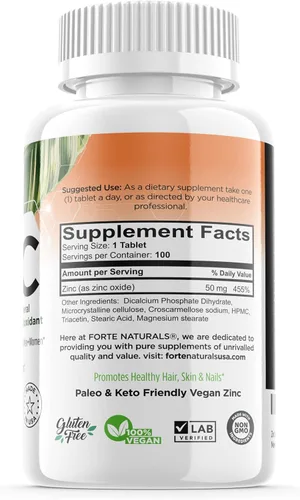 Miniatura 2 de 100 suplementos de zinc especialmente formulados para estómagos sensibles, vitaminas para adultos, suplemento diario vegano de 50 mg, sin OMG