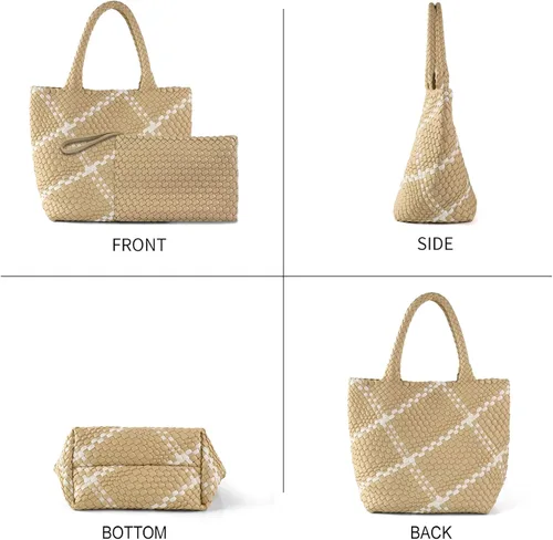Miniatura 2 de Bolsa tejida para mujer, de piel vegana, grande, de verano, playa, viaje, bolso de mano y bolso de mano retro hecho a mano