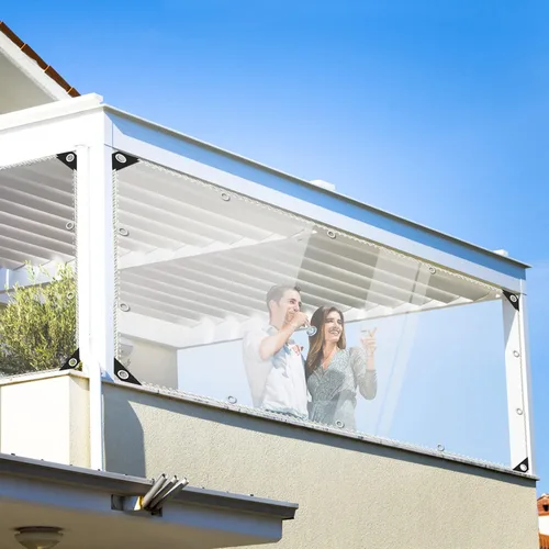 Miniatura 2 de Lonas transparentes resistentes al agua de alta calidad, lona de PVC transparente de 15 mil con ojales, cuerdas, borde reforzado, resistentes a