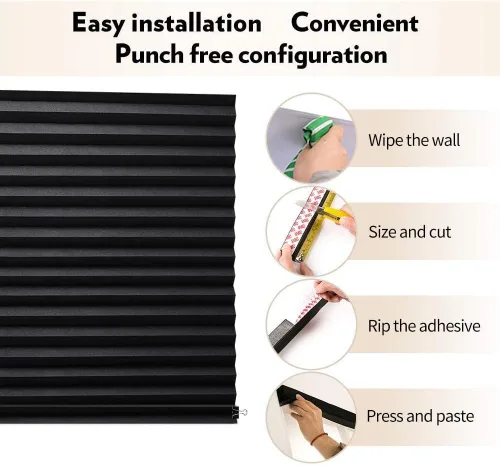 Miniatura 6 de 2 persianas temporales sin cables, autoadhesivas, plisadas de papel, persianas opacas para ventanas, puertas de tela no tejida, sin taladro