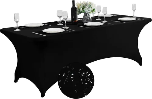 Miniatura 29 de SuperO - Paquete de 2 manteles de elastano impermeables para mesas de 6 pies, mantel elástico universal ajustable para fiestas, banquetes, bodas
