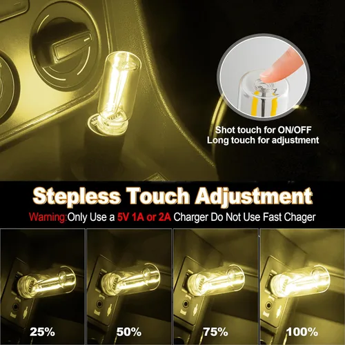 Miniatura 4 de SINGARO 2PCS Luces LED USB de noche para automóvil, lámpara retro para decoración de atmósfera automotriz, luces de ajuste táctil